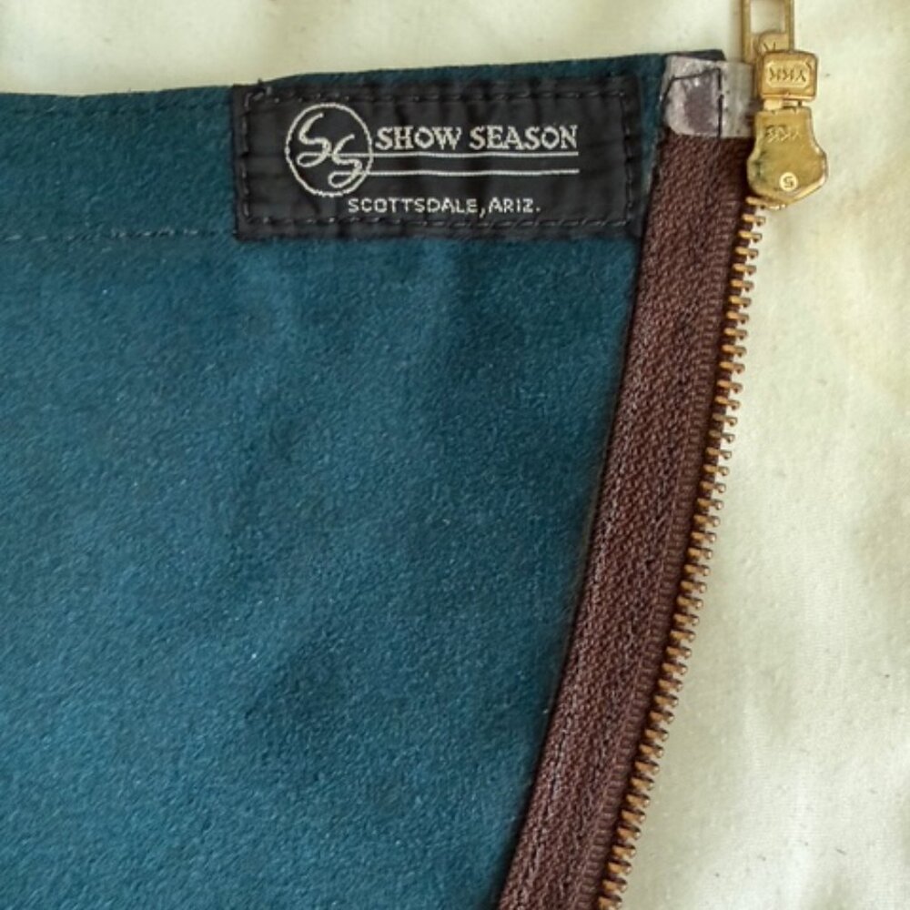 Show Season XS teal western chaps in EUC - Picture 6 of 7